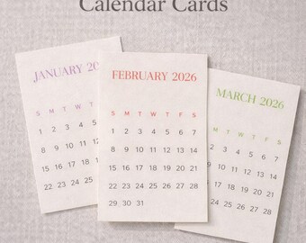 2026 Minimal Calendar Cards | Printable Monthly Planner Cards | Neutral Tarot Style | Digital Download