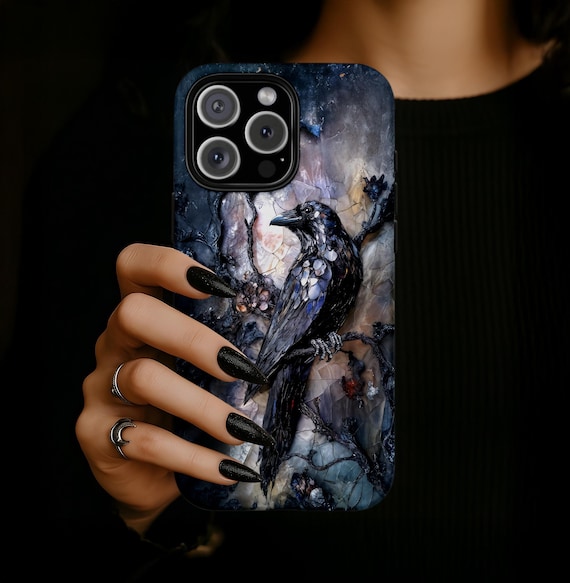 Gothic Raven Phone Case, Crystal Stained Glass Fantasy Ravens Cover, For iPhone 17 16 15 14 Pro Samsung S25 24 Ultra Plus Pixel Phonecase Gothic Raven Phone Case, Crystal Stained Glass Fantasy Ravens Cover, For iPhone 17 16 15 14 Pro Samsung S25 24 Ultra Plus Pixel Phonecase
