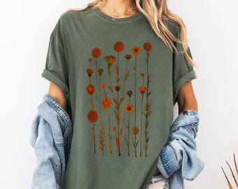 Wildflowers Floral Shirt, Boho Wildflower T-Shirt, Flower Plant Nature TShirt, Botanical Garden Flowers Oversized Comfort Colors Shirt