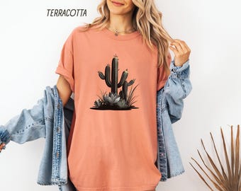 Watercolor Cactus Shirt, Desert Noir Art Cacti Graphic Tees, Succulent Plants Summer Tee, Desert Cactus Botanical Gardening Unisex T-Shirt