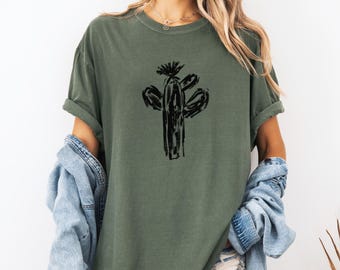 Cactus Shirt, Stencil Ink Floral Nature Cacti Graphic Tees, Succulent Plants Summer Tee, Desert Cactus Botanical Gardening Unisex T-Shirt