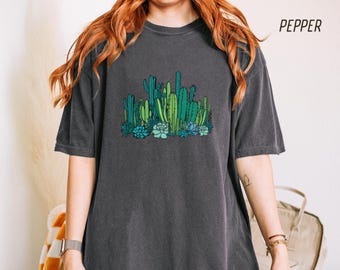 Folk Art Cactus Shirt, Scandinavian Nature Cacti Graphic Tees, Succulent Plants Summer Tee, Desert Cactus Botanical Gardening Unisex T-Shirt