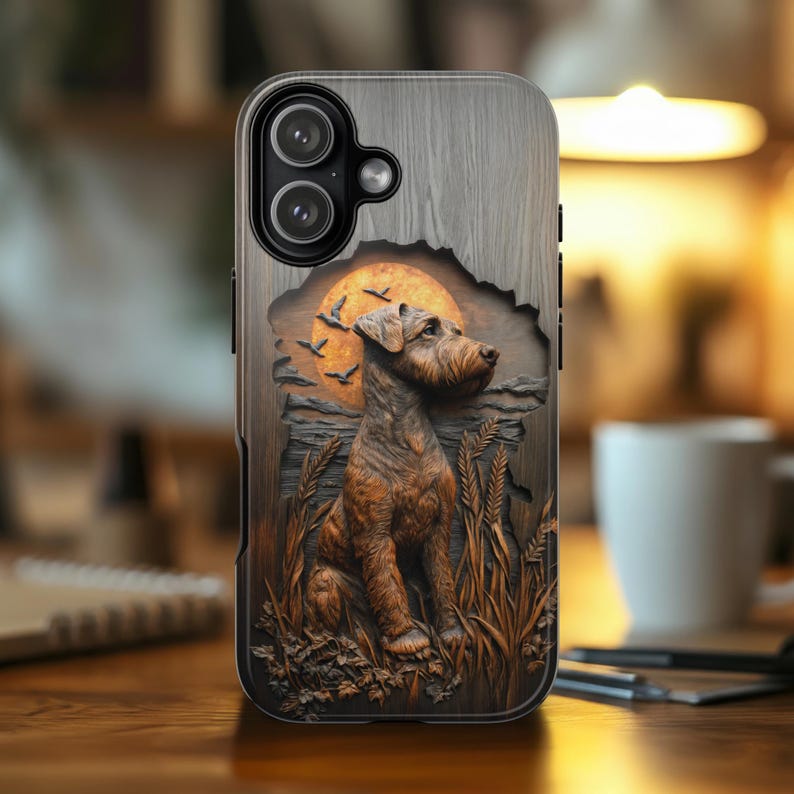 Airedale Terrier Wood Carved Style Phone Case, Gift For Dog Owner image 3