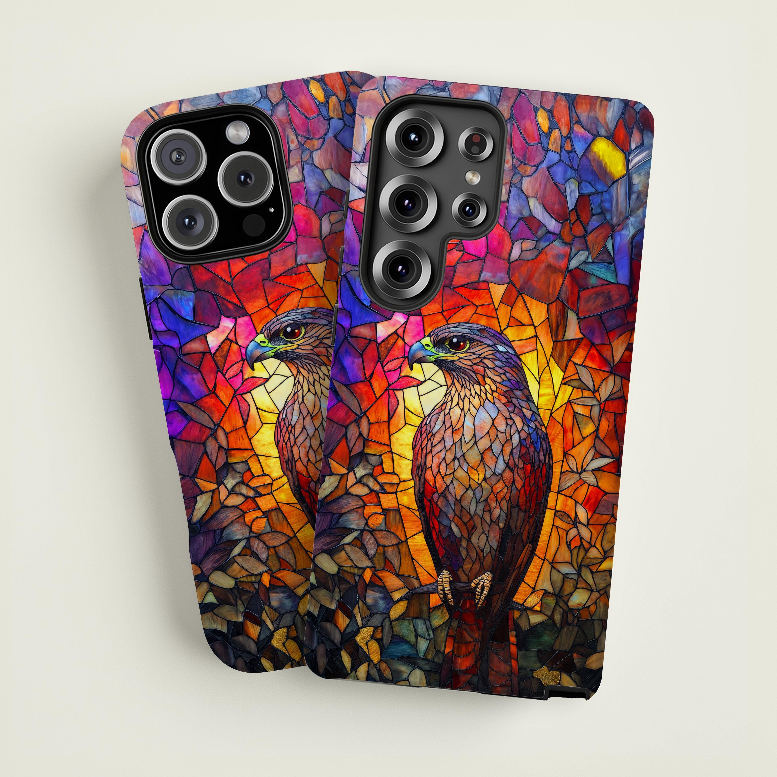 ヌメクロコ　ケース　fire bird（mosaic） Buzzard Bird Phone Case, Stained Glass Mosaic Style, Raptor Birder