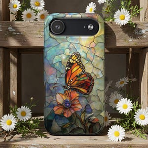 Butterfly Phone Case, Stained Glass Mosaic Art, Monarch Enchanted Nature Gift iPhone 17 16 15 14 13 12 11 Samsung S21 22 23 24 25 Phonecase