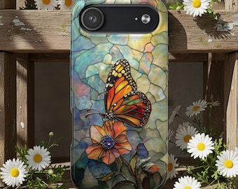 Butterfly Phone Case, Stained Glass Mosaic Art, Monarch Enchanted Nature Gift iPhone 17 16 15 14 13 12 11 Samsung S21 22 23 24 25 Phonecase
