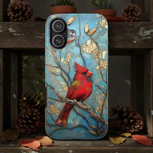 Red Cardinal Bird Phone Case, Faux Stained Glass Mosaic, Birder Birdwatcher Gift iPhone 17 16 15 14 13 12 Samsung S21 22 23 24 25 Phonecase