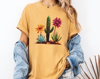 Watercolor Cactus Shirt, Desert Western Cacti Graphic Tees, Succulent Plants Summer Tee, Desert Cactus Botanical Gardening Unisex T-Shirt