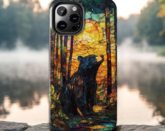 American Black Bear Phone Case, Stained Glass Effect Nature Wildlife Art, iPhone 17 16 15 14 13 12 11 Case Samsung S21 22 23 24 25 Phonecase