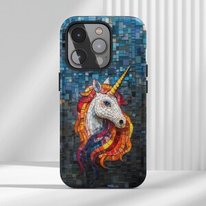 Unicorn Phone Case, Stained Glass Mosaic Fantasy Art, Enchanted Rainbow Mane iPhone 16 15 14 13 12 11 Samsung S21 22 23 24 Phonecase
