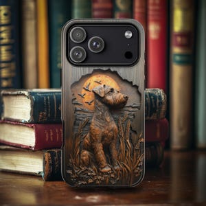Airedale Terrier Wood Carved Style Phone Case, Gift For Dog Owner image 1