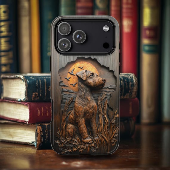 Airedale Terrier Wood Carved Style Phone Case, Gift For Dog Owner