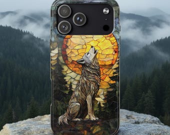 Wolf Phone Case, Faux Stained Glass Mosaic Art, Wolf Gift Nature Aesthetic iPhone 17 16 15 14 13 12 11 Samsung S21 22 23 24 25 Phonecase