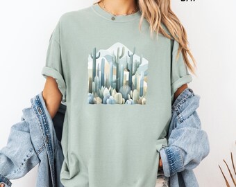 Watercolor Cactus Shirt, Geometric Art Cacti Graphic Tees, Succulent Plants Summer Tee, Desert Cactus Botanical Gardening Unisex T-Shirt