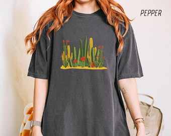 Western Desert Cactus Shirt, Folk Art Cacti Graphic Tees, Succulent Plants Summer Tee, Desert Cactus Botanical Gardening Unisex T-Shirt