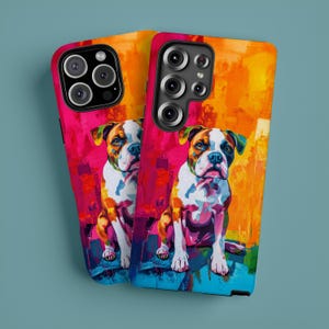 American Bulldog Phone Case, Abstract Pop Art Gifts For Dog Lovers, Gift For Bully Dog Mom Dad Owner, iPhone Samsung Google Pixel Phonecase