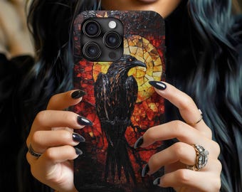 Gothic Raven Faux Stained Glass Phone Case, Blood Sky Witchy Phonecase