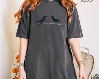Raven Birds Shirt, Gothic Cottagecore Watercolor Aesthetic T-Shirt, Nature Bird Tee, Bird Lover Gift, Oversized Comfort Colors Shirt