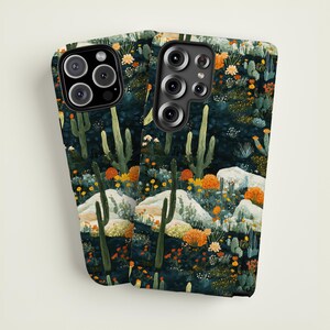 Midnight Cactus Phone Case, Folk Art Cacti Desert Landscape, Gift For Plant Lovers, For iPhone Pixel Samsung Galaxy Phonecase All Models