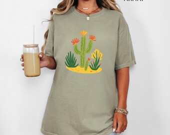 Western Folk Art Cactus Shirt, Floral Cacti Graphic Tees, Succulent Plants Summer Tee, Desert Cactus Botanical Gardening Unisex T-Shirt