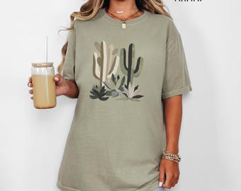 Boho Minimalist Cactus Shirt, Scandinavian Cacti Graphic Tees, Succulent Plants Summer Tee, Desert Cactus Botanical Gardening Unisex T-Shirt