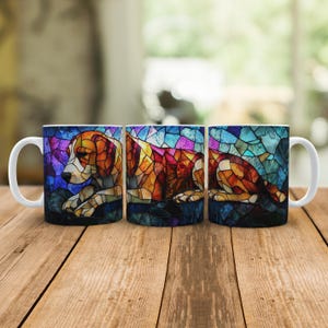 Beagle Mug, Faux Stained Glass Cup Gifts for Dog Lovers, Beagle Dogs Pet Gift for Dog Mom Mum Dad Owners, 11oz Ceramic Tea Coffee Mugs