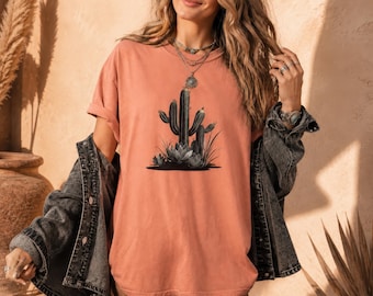 Watercolor Cactus Shirt, Desert Noir Art Cacti Graphic Tees, Succulent Plants Summer Tee, Desert Cactus Botanical Gardening Unisex T-Shirt