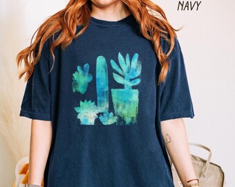 Watercolor Cactus Shirt, Floral Nature Cacti Graphic Tees, Succulent Plants Summer Tee, Desert Cactus Botanical Gardening Unisex T-Shirt