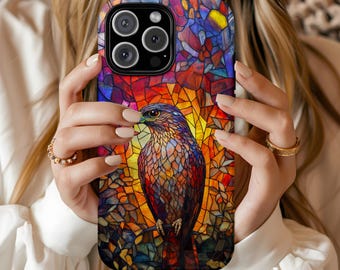 ヌメクロコ　ケース　fire bird（mosaic） Buzzard Bird Phone Case, Stained Glass Mosaic Style, Raptor Birder
