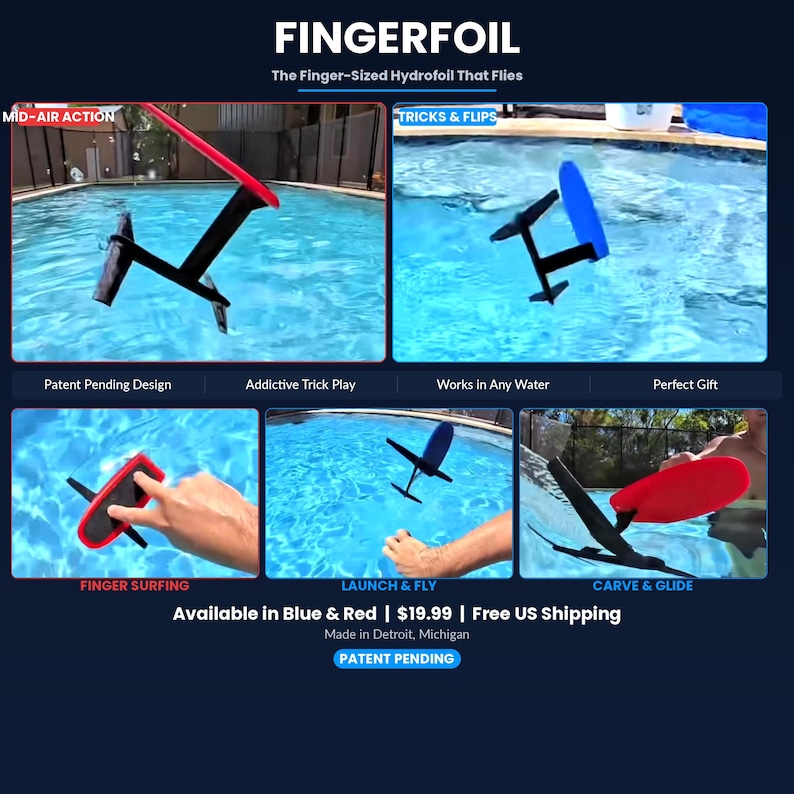 Fingerfoil Hydrofoil Pool Toy | Pocket-size Water Glider, STEM Fidget ...