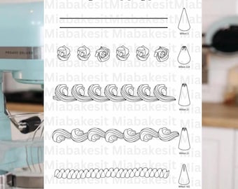 Buttercream piping practice for vintage or romantic cakes, instant printable PDF for teaching heart cake classes or home baking