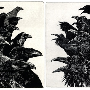 Wall Art, Goth Art, Raven artwork , Raven, crow,  Etching, Celtic Art, crow artwork, unique gift