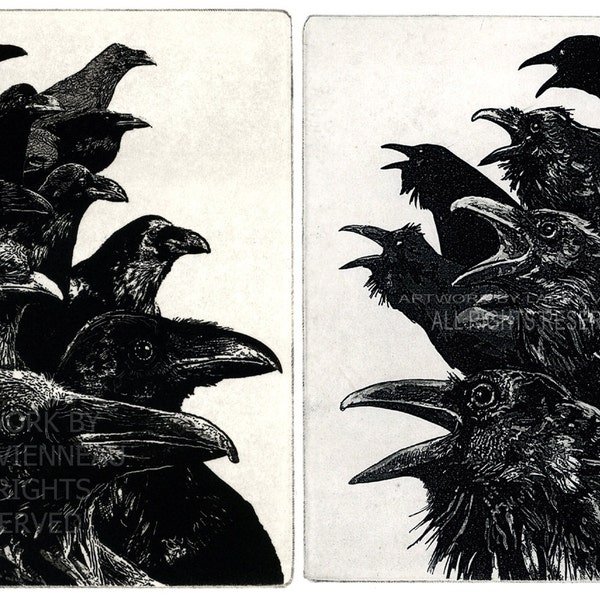 Wall Art, Goth Art, Raven artwork , Raven, crow,  Etching, Celtic Art, crow artwork, unique gift