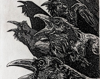 Wall Art, Raven artwork, Raven, crow, Black and White, Inquisition, Etching, unique gift, handmade etching