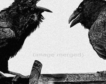 Wall Art, Raven, Odin artwork , Raven, crow, Huginn and Muninn, Etching, Christmas gift, Viking Artwork, Sword Art