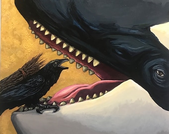 Native American Story, How Raven Ate the Whale, Original painting, acrylic on canvas, Christmas, large painting, unique gift, wall art
