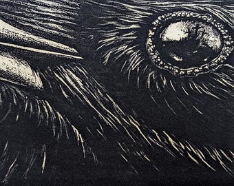 Goth, Wall Art, Raven artwork, Raven, crow, Etching, Raven Eye, Creator Spirit, Unique gift, hand printed, gothic wall art, Christmas,