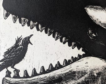 Holidays Wall Art, Raven artwork, Raven, crow, Black Bird, Etching, creation, Unique gift, Goth Art, Whale, Killer whale, Orca