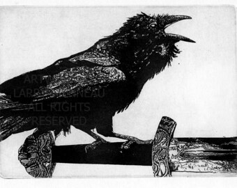 Wall Art, Raven artwork , Thought, Huginn and Muninn, Raven, crow,  Halloween, Viking, Odin's birds, unique gift,  springtime