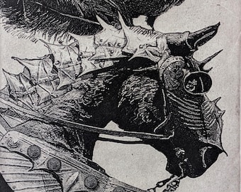 Holiday Wall art, Raven artwork , Raven, crow,  black bird,  Jackdaw, Aesop Fables,  etching. Unique Gift, Christmas