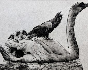 Holiday, Aesop's Fable, Crow Print, Swan, Wall Art, Crow Art, Raven Artwork, Crow Wall Art, Raven Art, Crow Art Print, Wildlife Décor