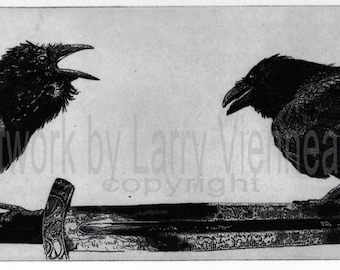 Raven artwork , Raven, Huginn and Muninn, crow, Etching, Hrafn, Viking, unique gift, Christmas