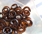 12 Recycled Amber Brown Bottle Beads - Shiny Hoop Rounds - Recycled Glass Bottle Bead - Jewelry Supplies - Arts and Crafts