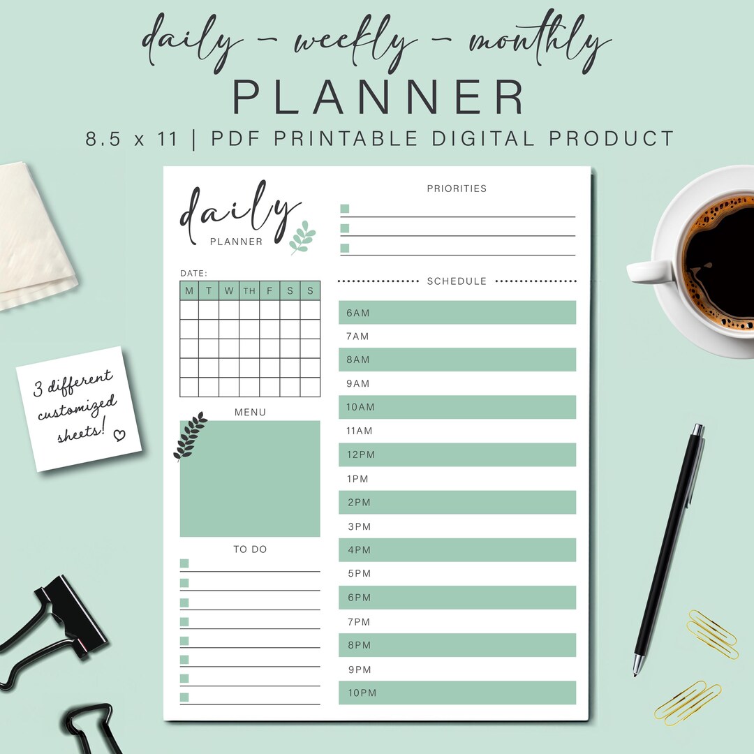Printable Daily / Weekly / Monthly Planner - Etsy