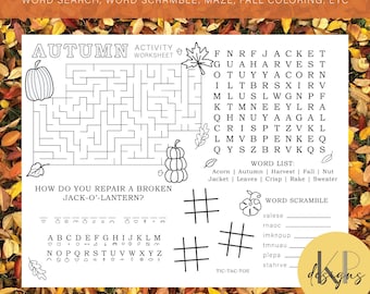 Autumn Activity Worksheet: Printable Fall Games, Coloring (PDF/JPEG)