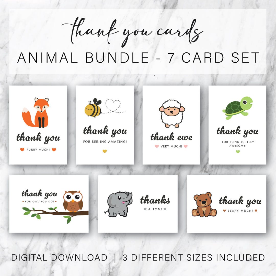 Thank You - Animal Puns Bundle - Printable Cards - Etsy