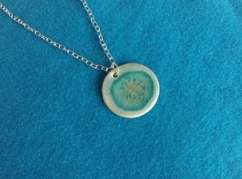 Pretty Blue Green Ceramic Fused Glass Pendant Necklace Etsy