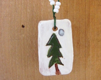 The Little Pine Tree Handbuilt Terra Cotta Pottery Wall or Garden Hanging Ornament