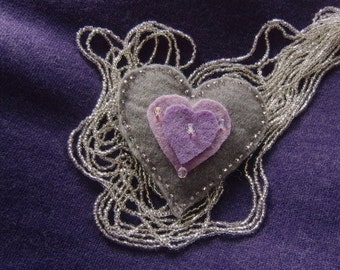 Soft Lavender and Grey Felt Heart Pin