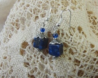 Artisan Lapis Blue Cube Earrings